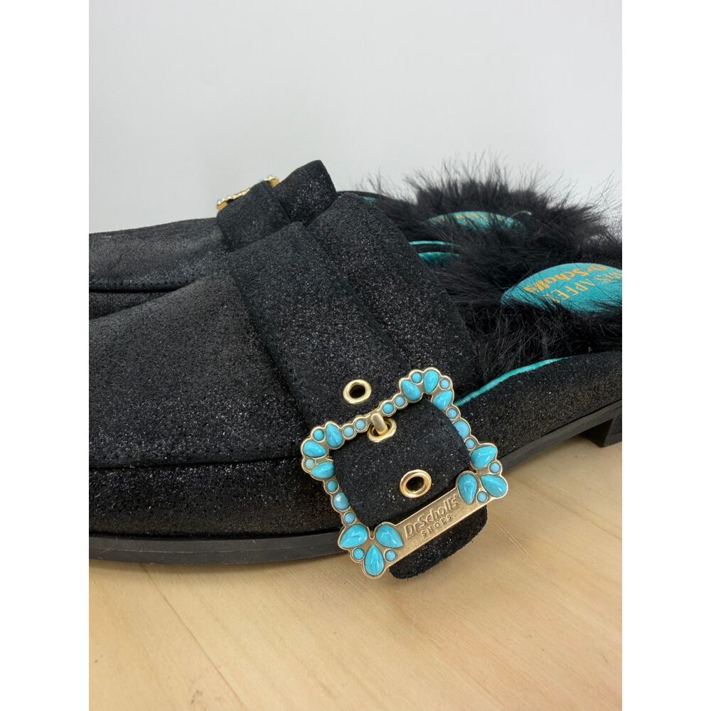 Dr. Scrolls x Iris Apfel Leather Faux Fur Mule Size 8 Black Artsy Maximalist - Picture 5 of 11